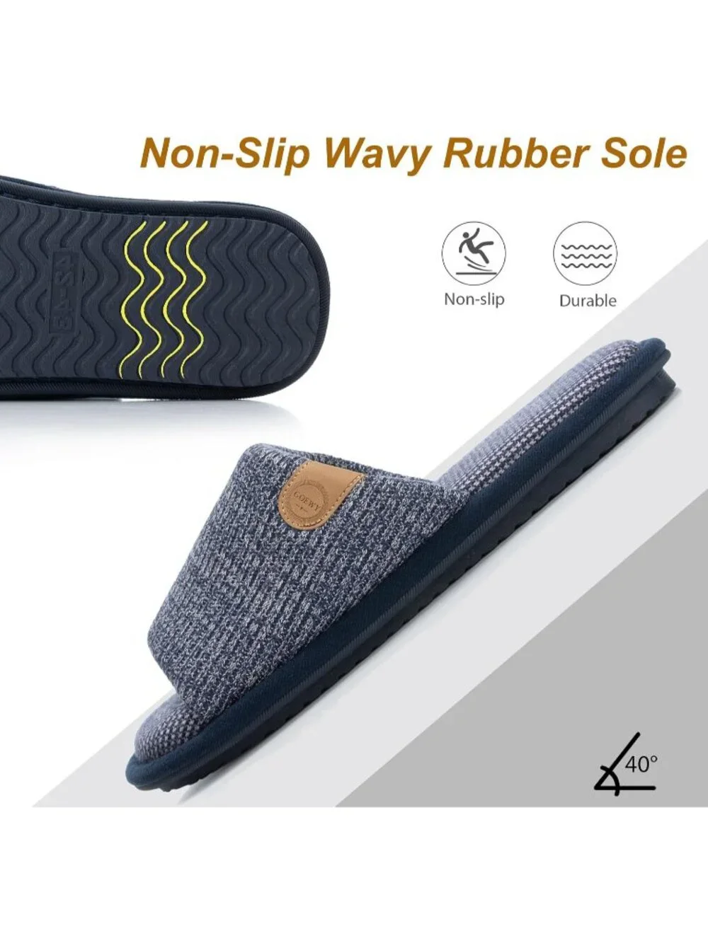 Men's Dark Blue Flat Cozy Memory Foam Anti Skid Soft Slip On House Slipper Shoes